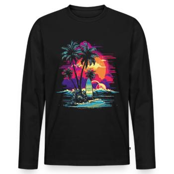 80er Vaporwave Strand Kalifornien Retro Ozean - Männer Premium Bio Langarmshirt - Schwarz - Vorne - Nico (187cm)