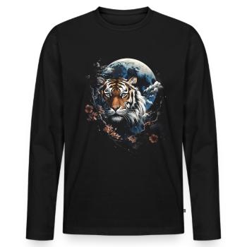 Clair De Lune, Tigre, Chinois, Japonais, Chine - T-shirt manches longues Premium bio Homme - noir - Devant - Nico (187cm)
