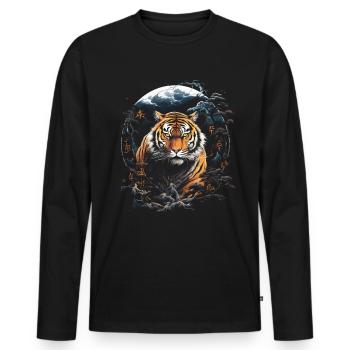 Clair De Lune, Tigre, Chinois, Japonais, Chine - T-shirt manches longues Premium bio Homme - noir - Devant - Nico (187cm)