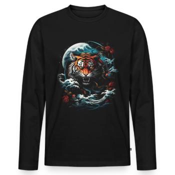 Clair De Lune, Tigre, Chinois, Japonais, Chine - T-shirt manches longues Premium bio Homme - noir - Devant - Nico (187cm)