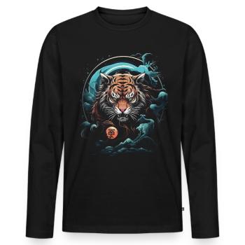 Clair De Lune, Tigre, Chinois, Japonais, Chine - T-shirt manches longues Premium bio Homme - noir - Devant - Nico (187cm)