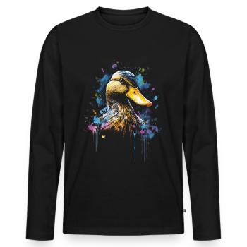 Ente Kunstwerk Bunt - Männer Premium Bio Langarmshirt - Schwarz - Vorne - Nico (187cm)