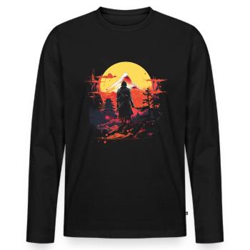 Japanese, Traditional, Mountain, Fuji, Japan, Geisha - Men's Premium Organic Long Sleeve Shirt - black - Front - Nico (187cm)