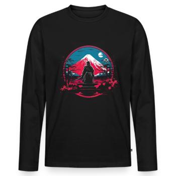 Japanese, Traditional, Mountain, Fuji, Japan, Geisha - Men's Premium Organic Long Sleeve Shirt - black - Front - Nico (187cm)