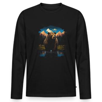 Ours, Forêt, Grizzly, Montagnes, USA - T-shirt manches longues Premium bio Homme - noir - Devant - Nico (187cm)