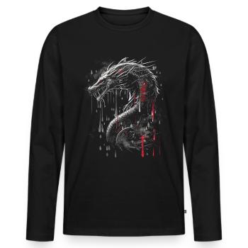 Tatouage japonais Chine Mythologie - T-shirt manches longues Premium bio Homme - noir - Devant - Nico (187cm)