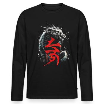 Tatouage japonais Chine Mythologie - T-shirt manches longues Premium bio Homme - noir - Devant - Nico (187cm)