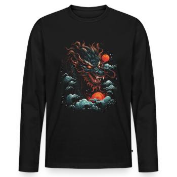 Japonais Japonais Paysage Asie Mystique - T-shirt manches longues Premium bio Homme - noir - Devant - Nico (187cm)