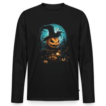 Halloween Creepy Artwork Horreur - T-shirt manches longues Premium bio Homme - noir - Devant - Nico (187cm)