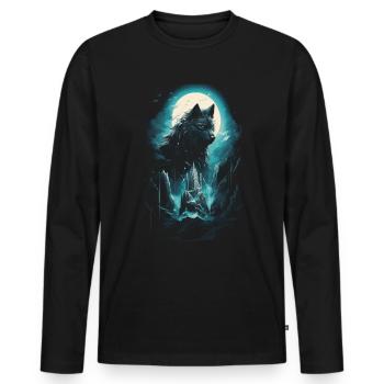 Loup Loups Moyen Âge Dark Wilderness Nordique - T-shirt manches longues Premium bio Homme - noir - Devant - Nico (187cm)