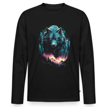Wolf Natur Tier Nordisch Fantasy - Männer Premium Bio Langarmshirt - Schwarz - Vorne - Nico (187cm)