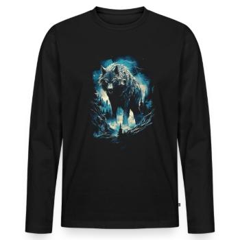 Loup Loups Moyen Âge Dark Wilderness Nordique - T-shirt manches longues Premium bio Homme - noir - Devant - Nico (187cm)