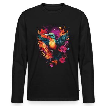 Kolibri Kunstwerk Bunt Vogelliebhaber - Männer Premium Bio Langarmshirt - Schwarz - Vorne - Nico (187cm)