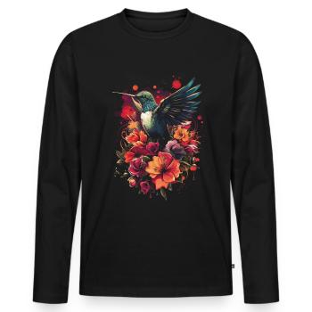 Kolibri Kunstwerk Bunt Vogelliebhaber - Männer Premium Bio Langarmshirt - Schwarz - Vorne - Nico (187cm)