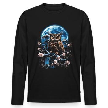 Eule Fantasie Japanisch Mythologie Magisch - Männer Premium Bio Langarmshirt - Schwarz - Vorne - Nico (187cm)