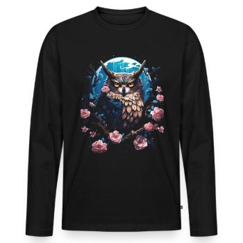 Eule Fantasie Japanisch Mythologie Magisch - Männer Premium Bio Langarmshirt - Schwarz - Vorne - Nico (187cm)