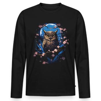 Eule Fantasie Japanisch Mythologie Magisch - Männer Premium Bio Langarmshirt - Schwarz - Vorne - Nico (187cm)