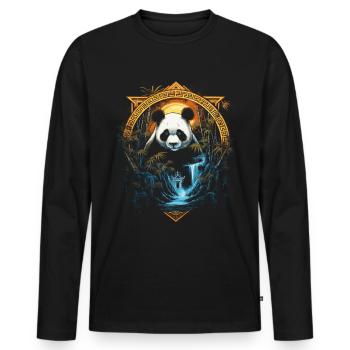 Panda Chinese Japanese Asia Bamboo Kawaii - Men's Premium Organic Long Sleeve Shirt - black - Front - Nico (187cm)