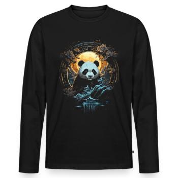 Panda Chinesisch Japanisch Asien Bambus Kawaii - Männer Premium Bio Langarmshirt - Schwarz - Vorne - Nico (187cm)