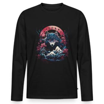 Wolf Japanisch Japanische Kunst Anime Traditionell - Männer Premium Bio Langarmshirt - Schwarz - Vorne - Nico (187cm)