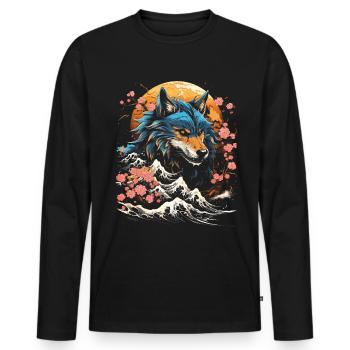 Wolf Japanisch Japanische Kunst Anime Traditionell - Männer Premium Bio Langarmshirt - Schwarz - Vorne - Nico (187cm)