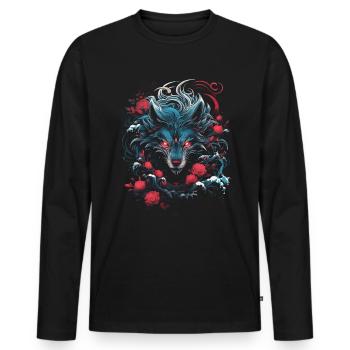 Wolf Japanisch Japanische Kunst Anime Traditionell - Männer Premium Bio Langarmshirt - Schwarz - Vorne - Nico (187cm)