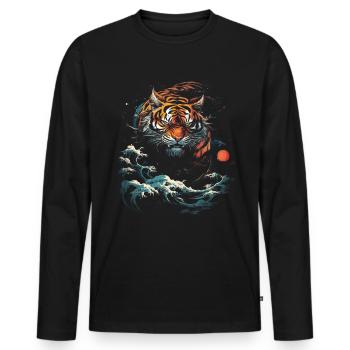 Clair de lune Fantaisie Asie japonaise Mythologie du tigre - T-shirt manches longues Premium bio Homme - noir - Devant - Nico (187cm)