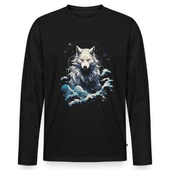 Wolf Japanisch Japanische Kunst Anime Traditionell - Männer Premium Bio Langarmshirt - Schwarz - Vorne - Nico (187cm)