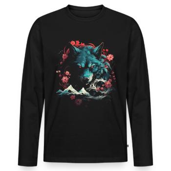 Wolf Japanisch Japanische Kunst Anime Traditionell - Männer Premium Bio Langarmshirt - Schwarz - Vorne - Nico (187cm)
