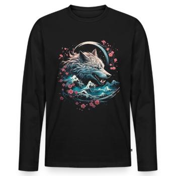 Wolf Japanisch Japanische Kunst Anime Traditionell - Männer Premium Bio Langarmshirt - Schwarz - Vorne - Nico (187cm)