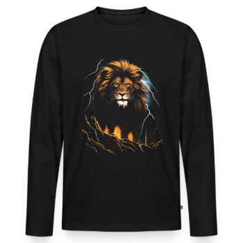 Löwe Afrika Safari Dschungel Stolz Majestätisch - Männer Premium Bio Langarmshirt - Schwarz - Vorne - Nico (187cm)