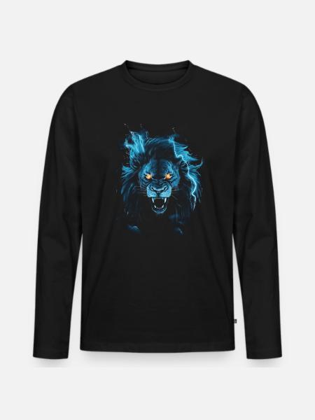 Lion, Fire, Blue, Male - Men's Premium Organic Long Sleeve Shirt - black