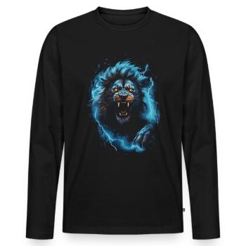 Lion, Feu, Bleu, Mâle - T-shirt manches longues Premium bio Homme - noir - Devant - Nico (187cm)