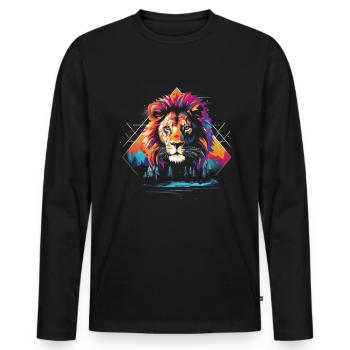 Löwe Savanne Natur Gemälde Tierreich Wildnis - Männer Premium Bio Langarmshirt - Schwarz - Vorne - Nico (187cm)
