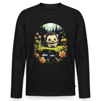 Kawaii Landschaft Tier Igel - Männer Premium Bio Langarmshirt - Schwarz - Vorne - Nico (187cm)