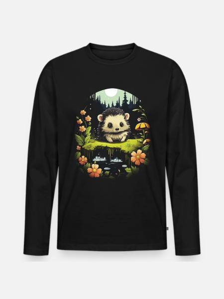 Kawaii Landschaft Tier Igel - Männer Premium Bio Langarmshirt - Schwarz