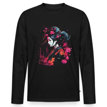 Geisha Manga Japan Samurai Art - Men's Premium Organic Long Sleeve Shirt - black - Front - Nico (187cm)