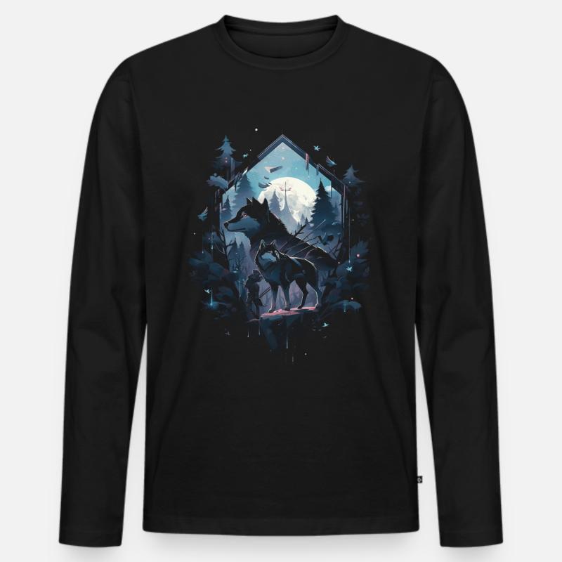 Majestätischer Wolf Wölfe - Männer Premium Bio Langarmshirt - Schwarz