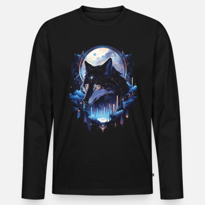 Majestätischer Wolf Wölfe - Männer Premium Bio Langarmshirt - Schwarz