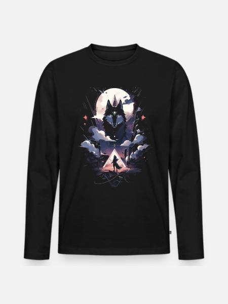 Wolf Digitales Kunstwerk Tier - Männer Premium Bio Langarmshirt - Schwarz
