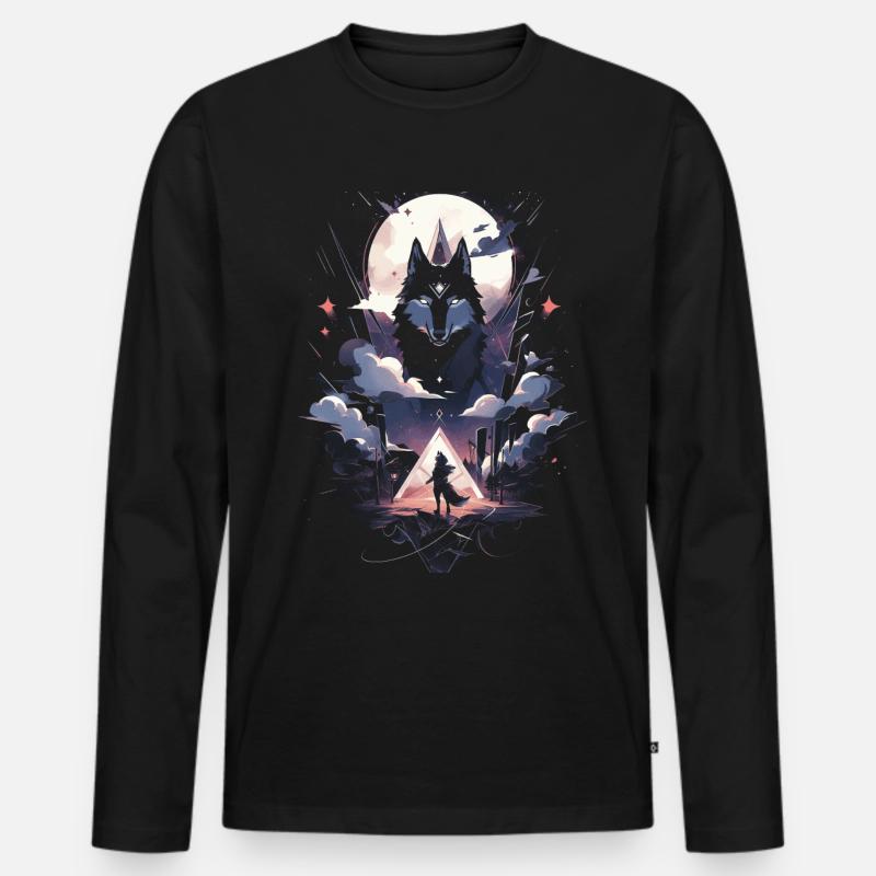 Wolf Digitales Kunstwerk Tier - Männer Premium Bio Langarmshirt - Schwarz