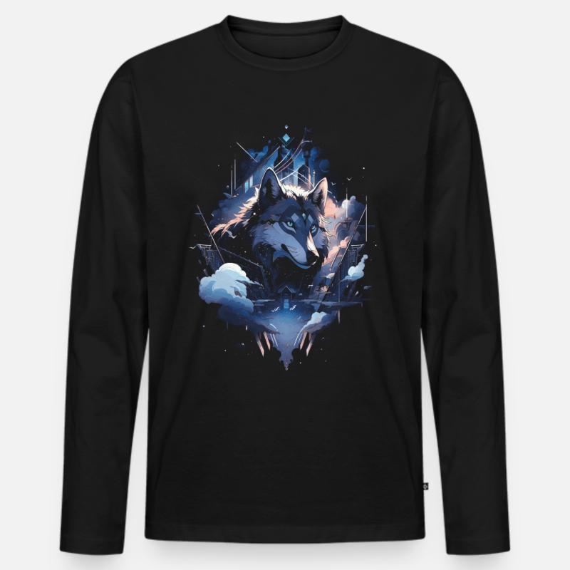 Wolf Digitales Kunstwerk Tier - Männer Premium Bio Langarmshirt - Schwarz