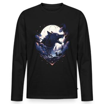Japanese Wolf Anime Mythical Creature Spirit Shinto - Men's Premium Organic Long Sleeve Shirt - black - Front - Nico (187cm)