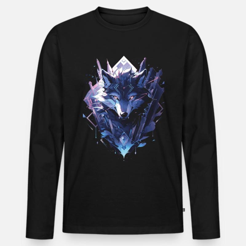 Majestätischer Wolf Wölfe - Männer Premium Bio Langarmshirt - Schwarz