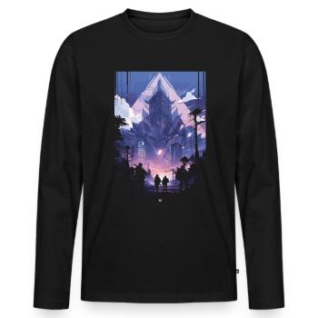 Cyberpunk Manga Kyoto Glitch - T-shirt manches longues Premium bio Homme - noir - Devant - Nico (187cm)
