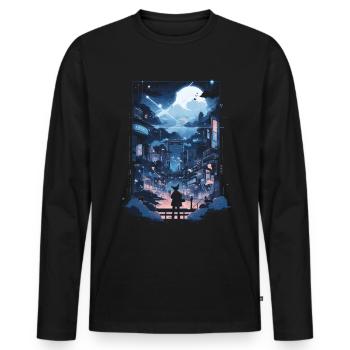 Cyberpunk Manga Kyoto Glitch - T-shirt manches longues Premium bio Homme - noir - Devant - Nico (187cm)