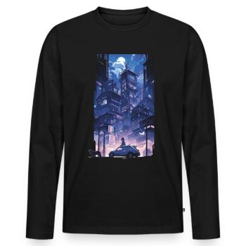 Cyberpunk Manga Kyoto Glitch - T-shirt manches longues Premium bio Homme - noir - Devant - Nico (187cm)