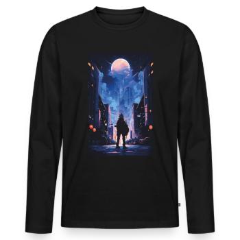 Cyberpunk Manga Kyoto Glitch - T-shirt manches longues Premium bio Homme - noir - Devant - Nico (187cm)