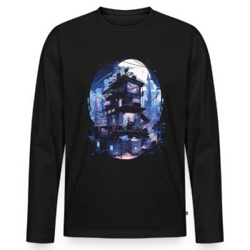 Cyberpunk Manga Kyoto Glitch - T-shirt manches longues Premium bio Homme - noir - Devant - Nico (187cm)