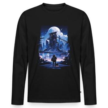 Cyberpunk Manga Kyoto Glitch - T-shirt manches longues Premium bio Homme - noir - Devant - Nico (187cm)